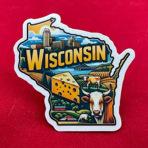 Wisconsin, Autocollants, Autocollant résistant aux intempéries, Carnet de voyage, Autocollant pour valise, Autocollants pour bagages, Autocollants découpés, 1
