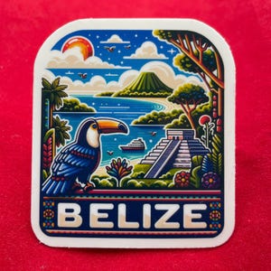 Belize, Adesivi, Adesivo resistente alle intemperie, Diario di viaggio, Adesivo per valigia, Adesivi per bagagli, Adesivi fustellati, 1