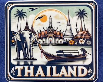 Thailandia / Viaggio in Thailandia / Thailandia vintage / Adesivo impermeabile / Adesivo da viaggio / Adesivo per valigia / Adesivo Thailandia 1
