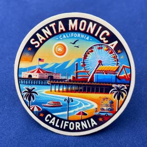 Santa Monica, Kalifornia, Naklejki, Naklejka odporna na warunki atmosferyczne, Dziennik podróży, Naklejka na walizkę, Naklejki na bagaż, Naklejki wycinane, 2