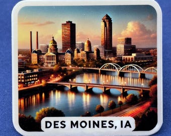 Des Moines, Iowa, Stickers, Weatherproof Sticker,  Travel Journal, Suitcase Sticker, Luggage Stickers, Die Cut Stickers, 1
