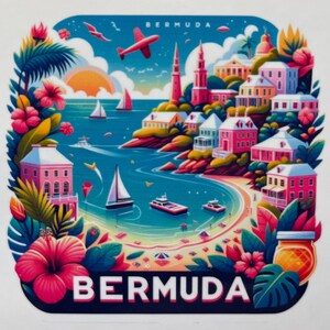 Bermuda Travel Sticker | Tropical Island, Pink Sand Beaches
