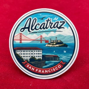 Alcatraz, San Francisco, Stickers, Autocollant résistant aux intempéries, Carnet de voyage, Sticker valise, Stickers bagages, Stickers découpés, 1