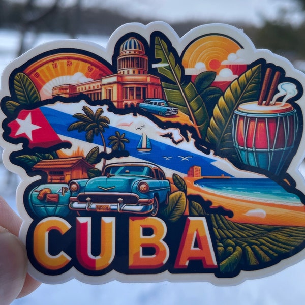 Cuba Travel Sticker // Cuban Decal for suitcase, laptop, car or water bottle, luggage tag, travel gift, 3