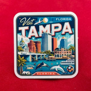 Tampa, Floride, Autocollants, Autocollant résistant aux intempéries, Carnet de voyage, Autocollant pour valise, Autocollants pour bagages, Autocollants découpés, 1