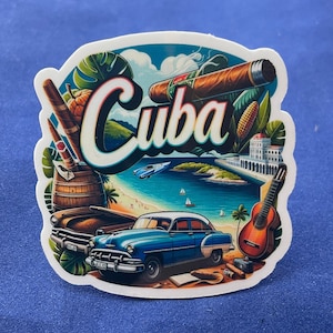 Sticker de voyage Cuba // Sticker cubain pour valise, ordinateur portable, voiture ou bouteille d'eau, étiquette de bagage, cadeau de voyage, 1