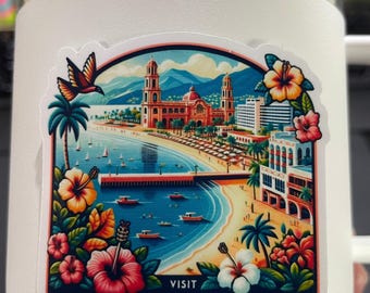 Puerto Vallarta, Mexico, Stickers, Weatherproof Sticker,  Travel Journal, Suitcase Sticker, Luggage Stickers, Die Cut Stickers, 3