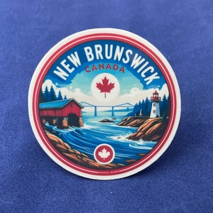 Nouveau-Brunswick, Canada, Autocollants, Autocollant résistant aux intempéries, Carnet de voyage, Autocollant de valise, Autocollants de bagage, Autocollants découpés, 2