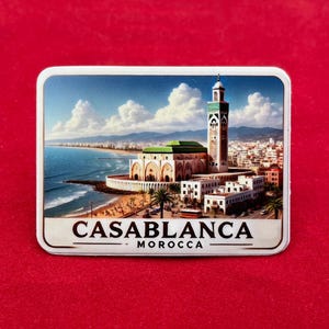 Casablanca, Maroc, Autocollants, Autocollant résistant aux intempéries, Carnet de voyage, Autocollant pour valise, Autocollants pour bagage, Autocollants découpés, 1