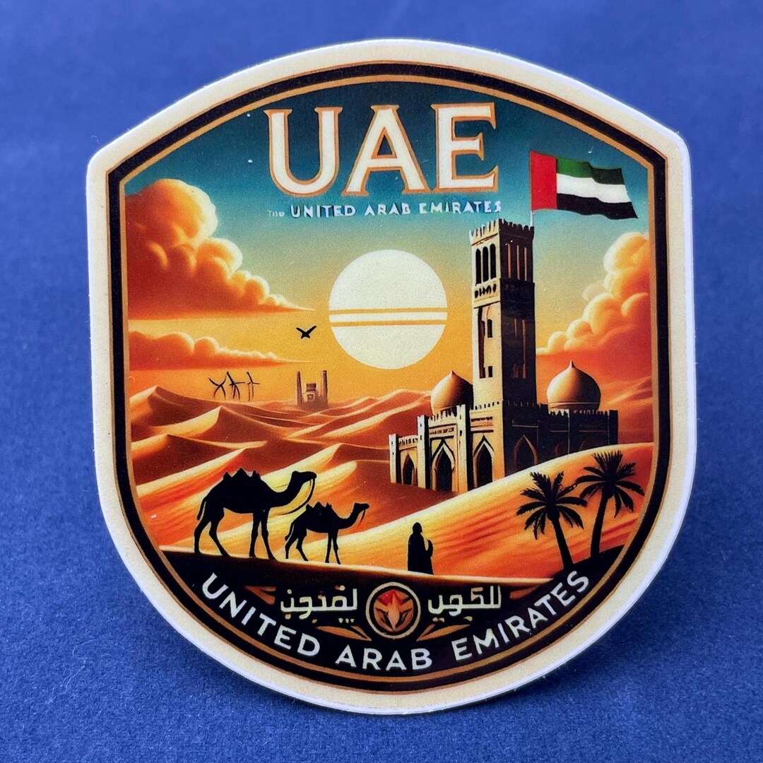 Vintage UAE Travel Sticker • Retro Dubai Abu Dhabi Desert Skyline Decal ...