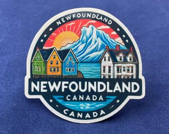 Adesivo da viaggio di Terranova, Canada, in vinile resistente alle intemperie.