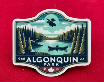 Algonquin Park Sticker, Canada Souvenir Decal, Canoe & Moose Vinyl Sticker