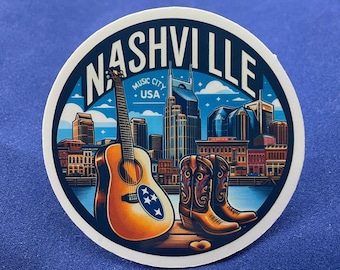 Nashville, Naklejki, Naklejka odporna na warunki atmosferyczne, Dziennik podróży, Naklejka na walizkę, Naklejki na bagaż, Naklejki wycinane, 2