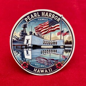 Pearl Harbor, Hawaii, Stickers, Weatherproof Sticker,  Travel Journal, Suitcase Sticker, Luggage Stickers, Die Cut Stickers, 1