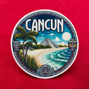 Cancun, Autocollants, Autocollant résistant aux intempéries, Carnet de voyage, Autocollant pour valise, Autocollants pour bagages, Autocollants découpés, 1