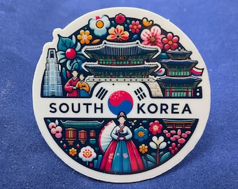 South Korea Travel Sticker, Seoul Cityscape, Weatherproof Vinyl