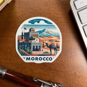 Maroc, Afrique, Autocollants, Autocollant résistant aux intempéries, Carnet de voyage, Autocollant pour valise, Autocollants pour bagage, Autocollants découpés, 2
