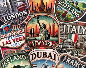 Vintage Travel Sticker Pack • Retro Destination Decals • Waterproof UV-Laminated 2" Decals.