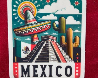 Vintage Mexico Travel Sticker | Retro Mayan Art Decal