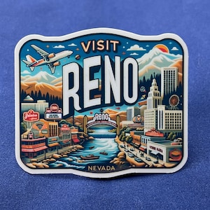 Reno, Nevada, Autocollants, Autocollant résistant aux intempéries, Carnet de voyage, Autocollant pour valise, Autocollants pour bagage, Autocollants découpés, 2