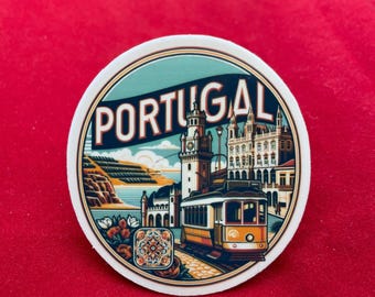 Naklejka podróżna Portugalia, winyl odporny na warunki atmosferyczne, naklejka na bagaż