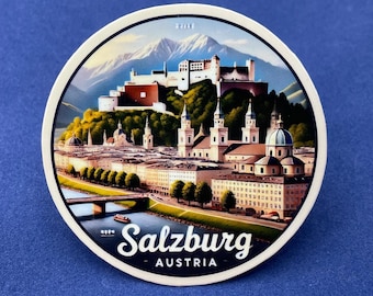 Salzburg, Austria, Stickers, Weatherproof Sticker,  Travel Journal, Suitcase Sticker, Luggage Stickers, Die Cut Stickers, 2