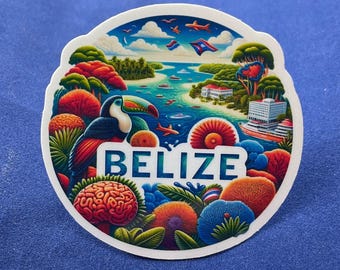 Belize Travel Sticker, Tropical Souvenir, Weatherproof Decal