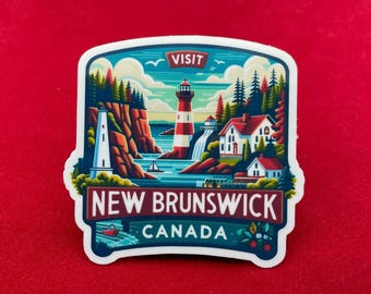 New Brunswick, Canada, Stickers, Weatherproof Sticker,  Travel Journal, Suitcase Sticker, Luggage Stickers, Die Cut Stickers, 1