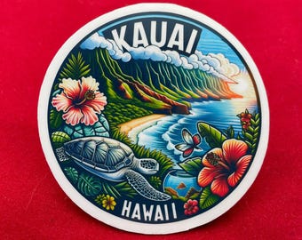 Kauai, Hawaii, Klistermärken, Väderbeständigt klistermärke, Resedagbok, Resväskeklistermärke, Bagageklistermärken, Stansade klistermärken, 1