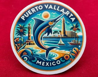 Puerto Vallarta, Mexico, Stickers, Weatherproof Sticker,  Travel Journal, Suitcase Sticker, Luggage Stickers, Die Cut Stickers, 1
