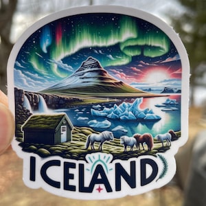 Islande | Voyage en Islande | Sticker de voyage | Sticker imperméable |  de voyage en Islande | Aurores boréales | Stickers découpés, 2