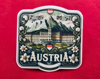 Austria Travel Sticker, Weatherproof Vinyl, Alps Souvenir