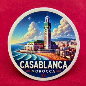 Casablanca, Maroc, Autocollants, Autocollant résistant aux intempéries, Carnet de voyage, Autocollant pour valise, Autocollants pour bagage, Autocollants découpés, 2