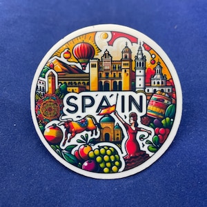 Espagne, Autocollants, Autocollant résistant aux intempéries, Carnet de voyage, Autocollant pour valise, Autocollants pour bagages, Autocollants découpés, 1