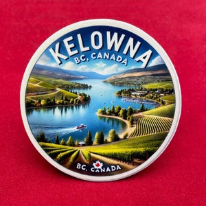 Kelowna, BC, Aufkleber, Wetterfester Aufkleber, Reisetagebuch, Kofferaufkleber, Gepäckaufkleber, Die Cut Aufkleber, 1