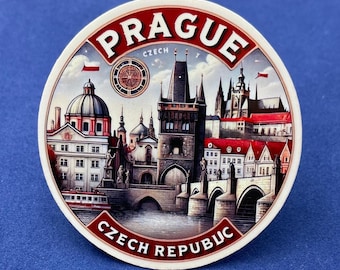 Prague, Stickers, Weatherproof Sticker, Travel Journal, Suitcase Sticker, Luggage Stickers, Die Cut Stickers, 3