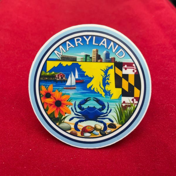 Sticker de voyage Maryland, baie de Chesapeake, crabe, vinyle imperméable