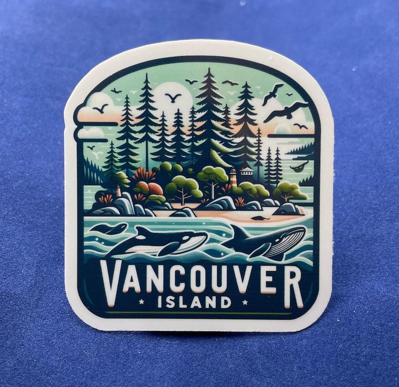 Vancouver Island-klistermärke, resor i nordvästra USA, väderbeständig vinyl bild 1