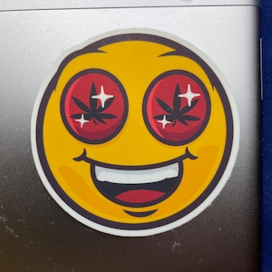 Emoji  | Emoji Sticker| Stoned Emoji  |  Smiling Emoji Sticker | Waterproof sticker |  Pot Emoji Sticker