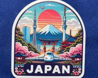 Japan Travel Sticker | Landmarks, Mt. Fuji, Sakura | Waterproof Decal