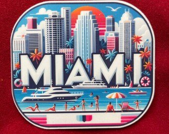 Miami | Miami Reisen | Karibik | Wasserfester Aufkleber |  Reise Sticker | Art Déco | Koffer-Aufkleber | Miami Aufkleber 3