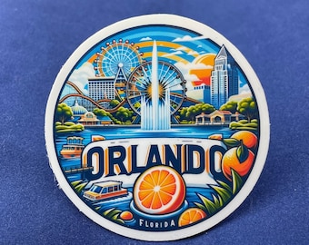 Orlando,Florida, Stickers, Weatherproof Sticker,  Travel Journal, Suitcase Sticker, Luggage Stickers, Die Cut Stickers, 1