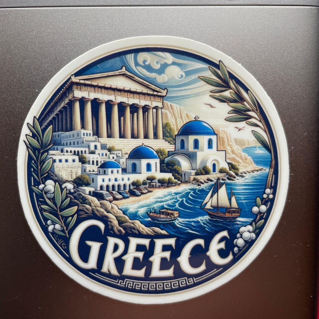 Greece Travel Sticker | Acropolis, Aegean Sea | Waterproof Vinyl Decal ...