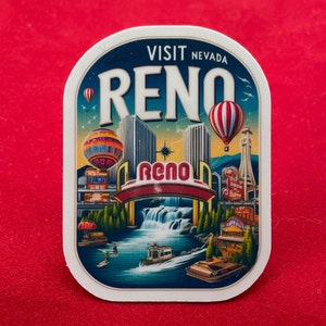 Reno, Nevada, Autocollants, Autocollant résistant aux intempéries, Carnet de voyage, Autocollant pour valise, Autocollants pour bagage, Autocollants découpés, 1