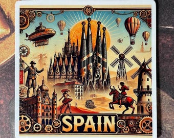 Adesivo da viaggio Steampunk Spagna - Decalcomania in vinile vintage per souvenir, laptop, bottiglia d'acqua, diario o album di ritagli