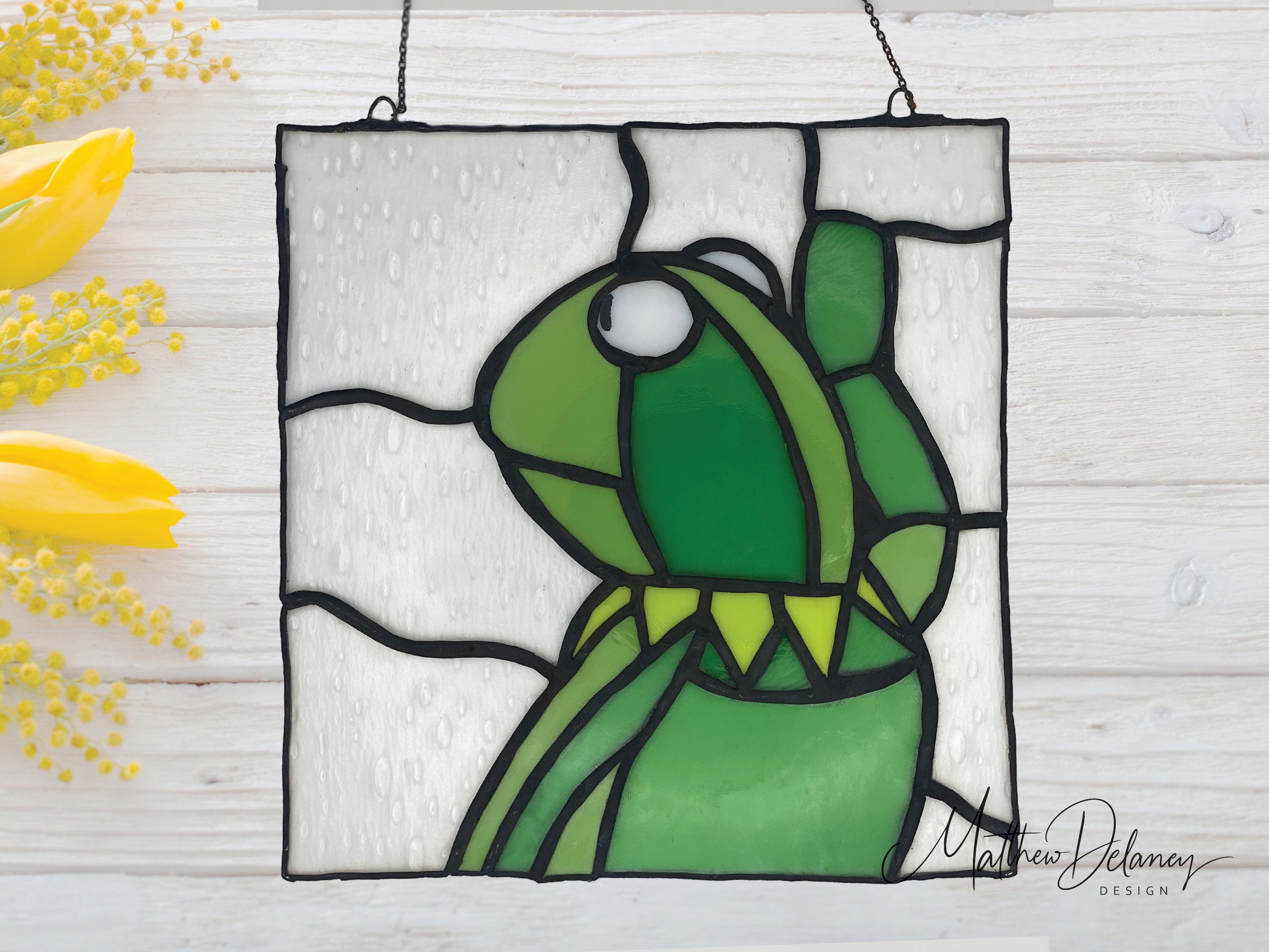 Kermit Rainy Day Window Meme Inspired Stained Glass, Sad, Depressed - Etsy