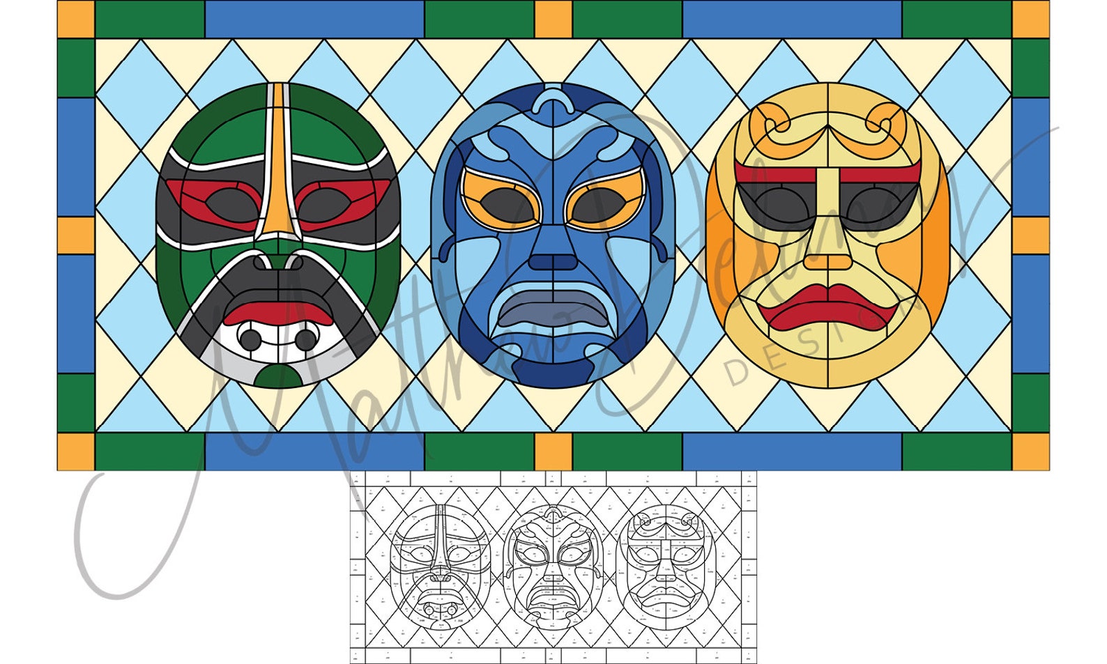 3 Ninjas Stained Glass Mask Pattern Three Ninjas Stained Etsy
