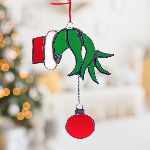 The Grinch Inpired Ornament Stained Glass Tree Ornament Etsy