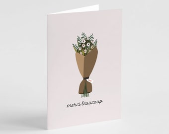 Merci Beaucoup Card | A6 Thank You Greeting Card, Bouquet Card, Floral Thank You Card, Bunch of Flowers Card, Thank You Flowers, Thanks Card