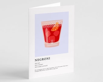 Negroni Greeting Card | Negroni Cocktail Recipe Card, Thank You Card, Alcohol Congratulations Happy Birthday Card, Valentine's Day Card